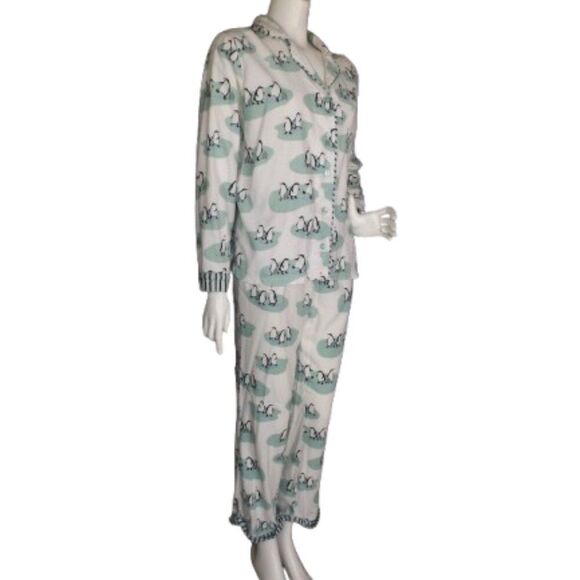 MUNKI MUNKI Pajama Set, S, Penguins, 2pc Top/Pants, Flannel, Matching, White - Picture 2 of 11